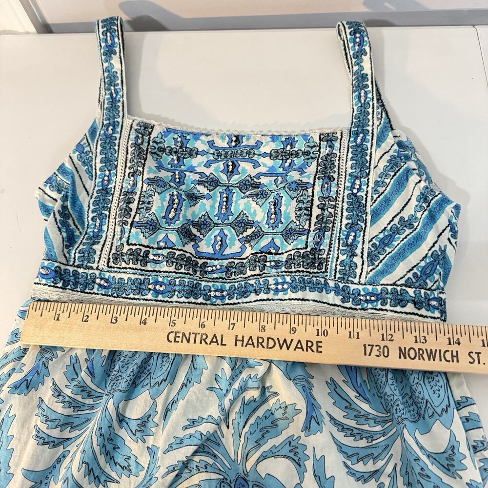 Joie Boho Tiered Tie Back Maxi Dress Sz 6 Blue Beaded Festival Coquette Peasant - Picture 12 of 14